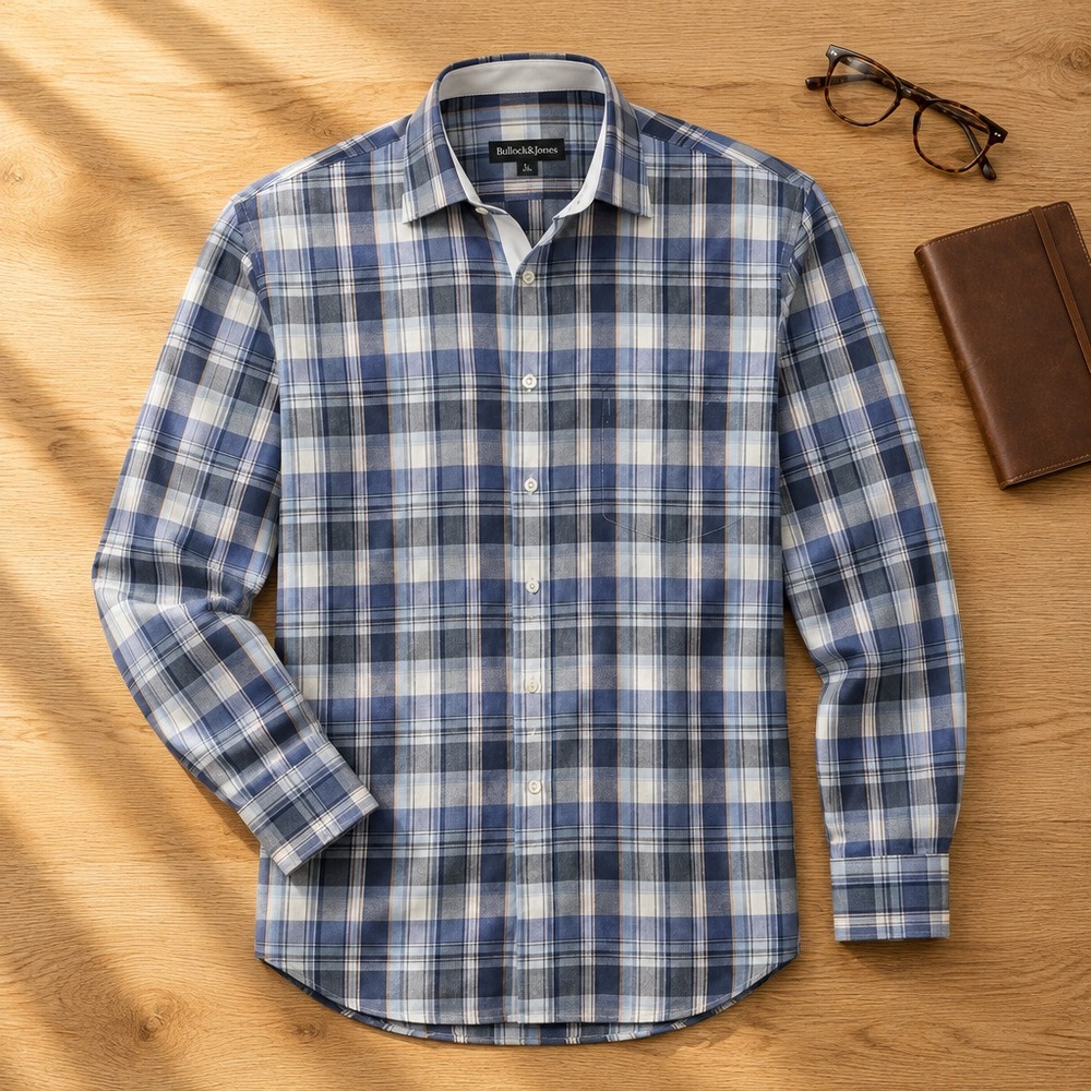 Bullock & Jones Button Up Long Sleeve Shirt Blue Plaid Mens XL